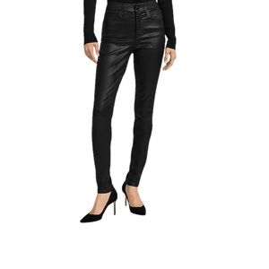 Express Super High Rise Coated Stretch Skinny Jeans Black Faux Leather Womens 27